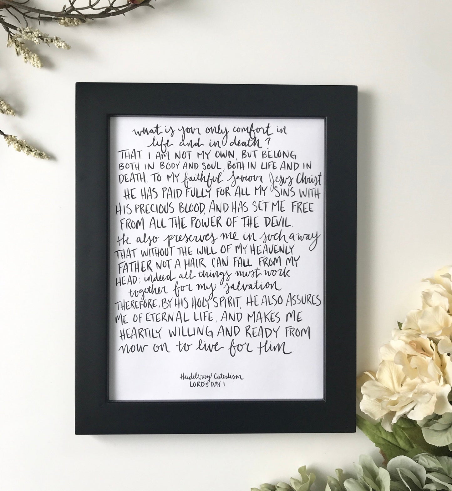 5x7, 8x10, 11x14 print | Calligraphy Print | Lord's Day One | Heidelberg Catechism | Reformed Print | Physical Print