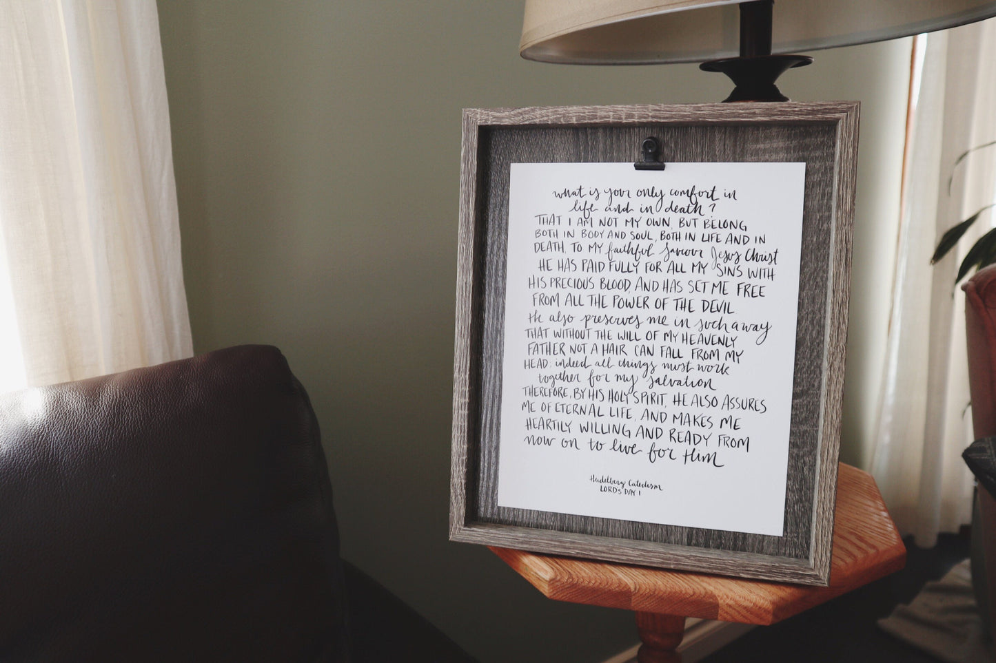 5x7, 8x10, 11x14 print | Calligraphy Print | Lord's Day One | Heidelberg Catechism | Reformed Print | Physical Print