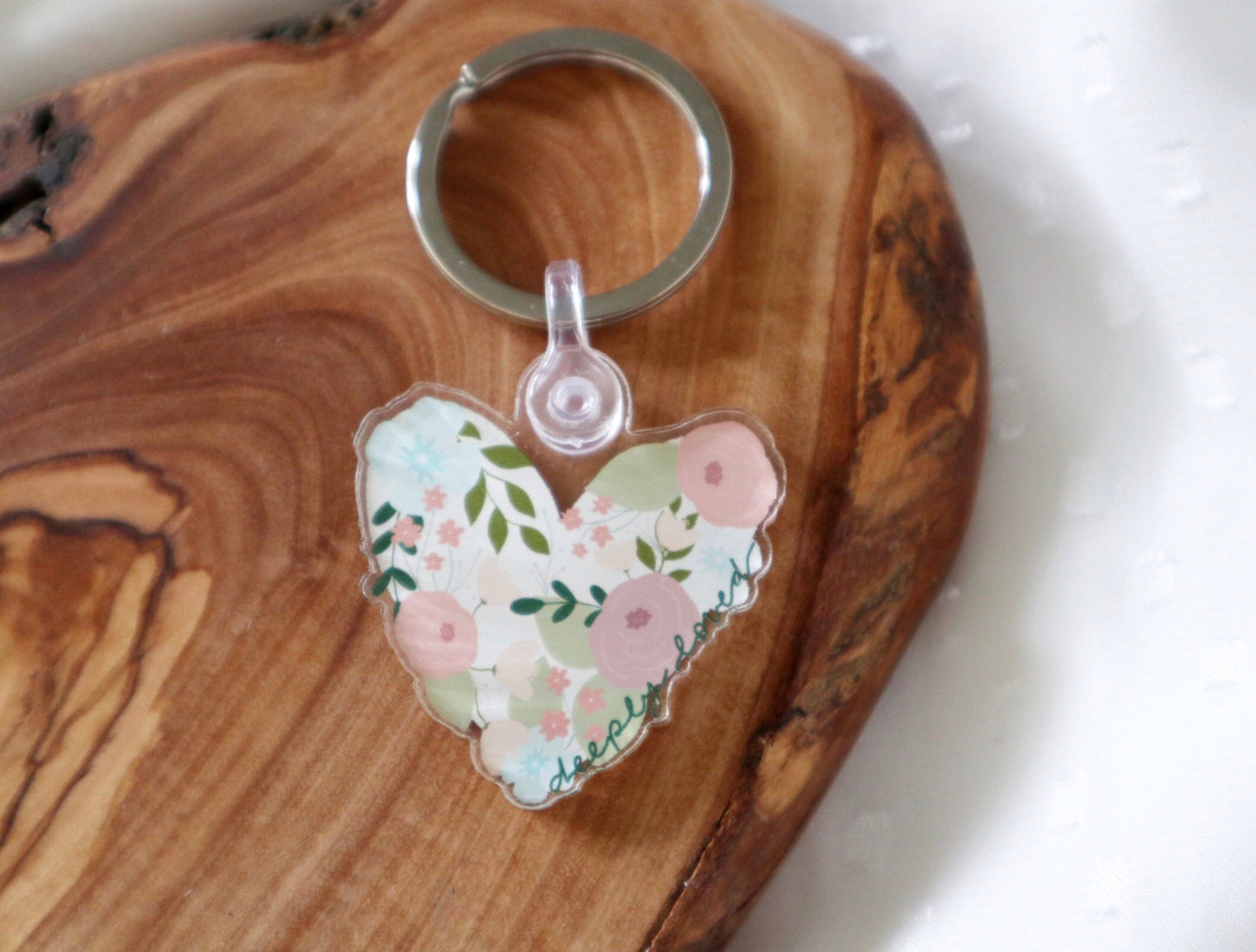 Keychain | Deeply Loved | Floral Heart | keychain keys pretty christian colourful