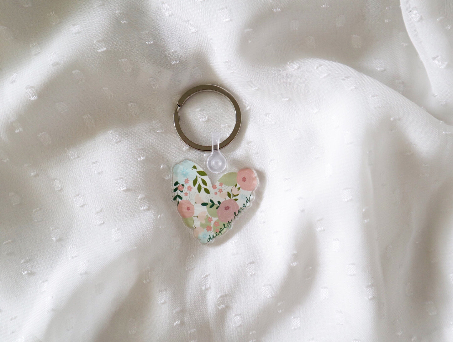 Keychain | Deeply Loved | Floral Heart | keychain keys pretty christian colourful