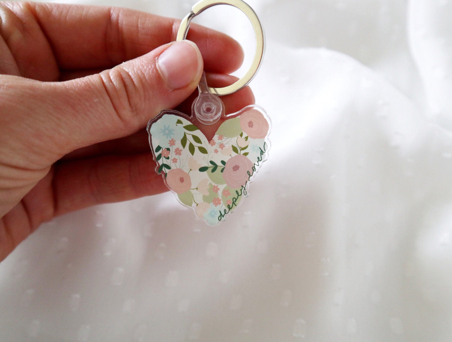 Keychain | Deeply Loved | Floral Heart | keychain keys pretty christian colourful
