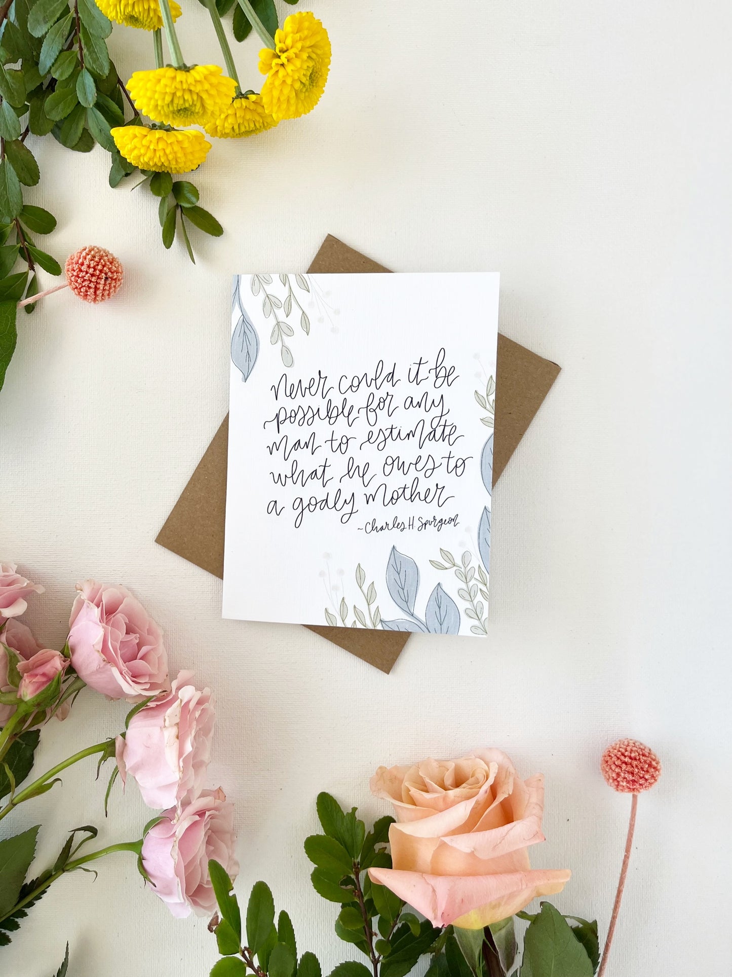 Cards and envelope | Floral | Never could it be possible for any man to estimate what he owes to a godly mother
