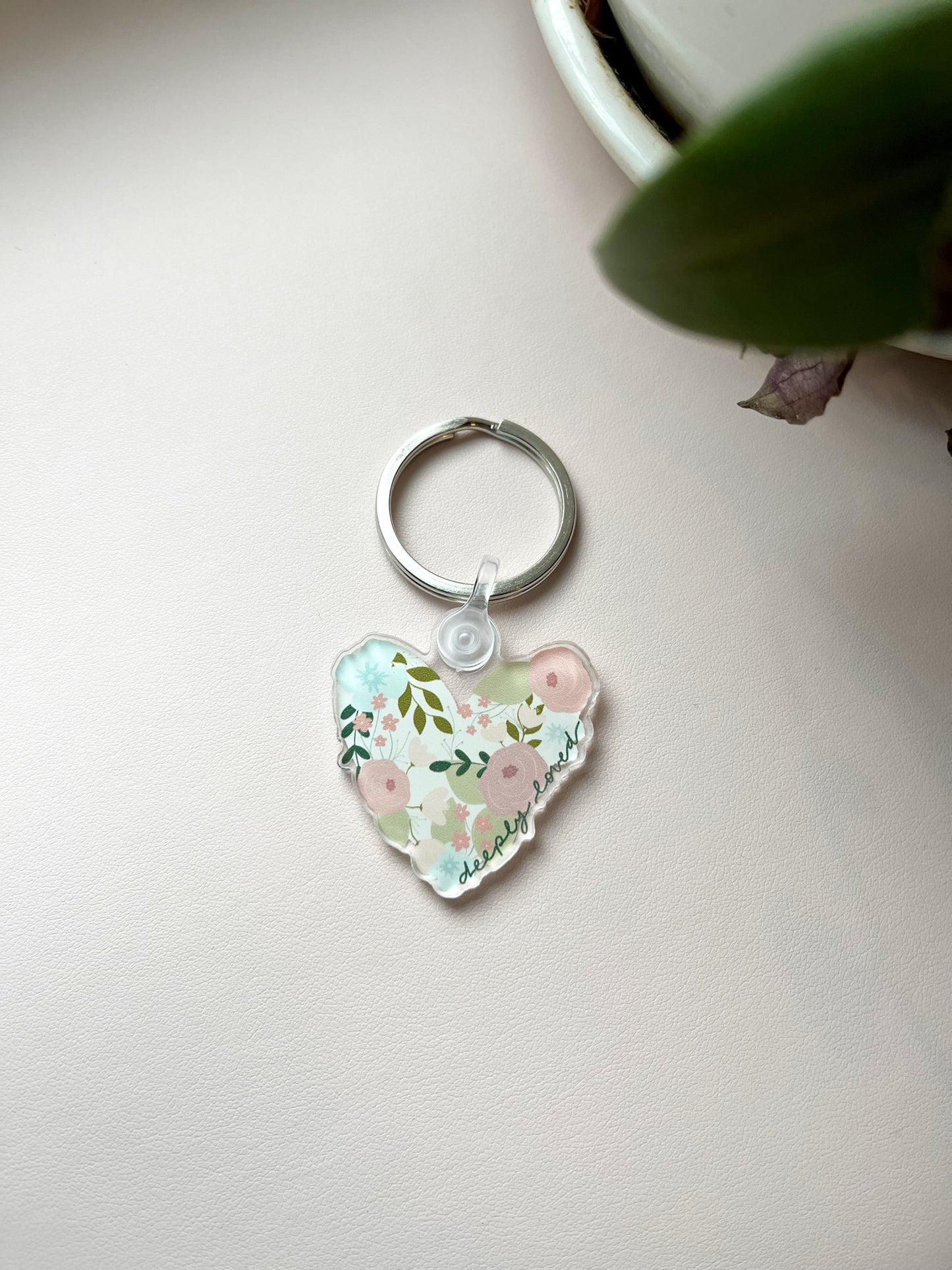 Keychain | Deeply Loved | Floral Heart | keychain keys pretty christian colourful