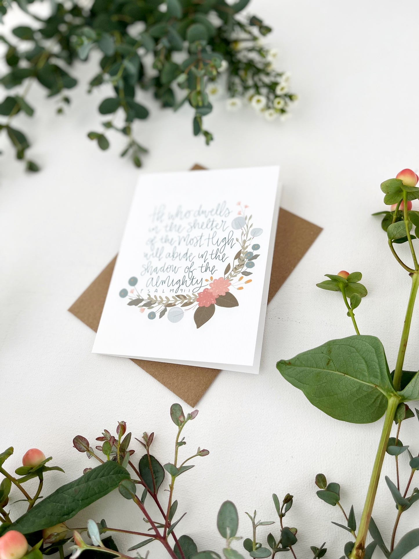 Cards and envelope | Floral | He who dwells in the shelter of the Most High..
