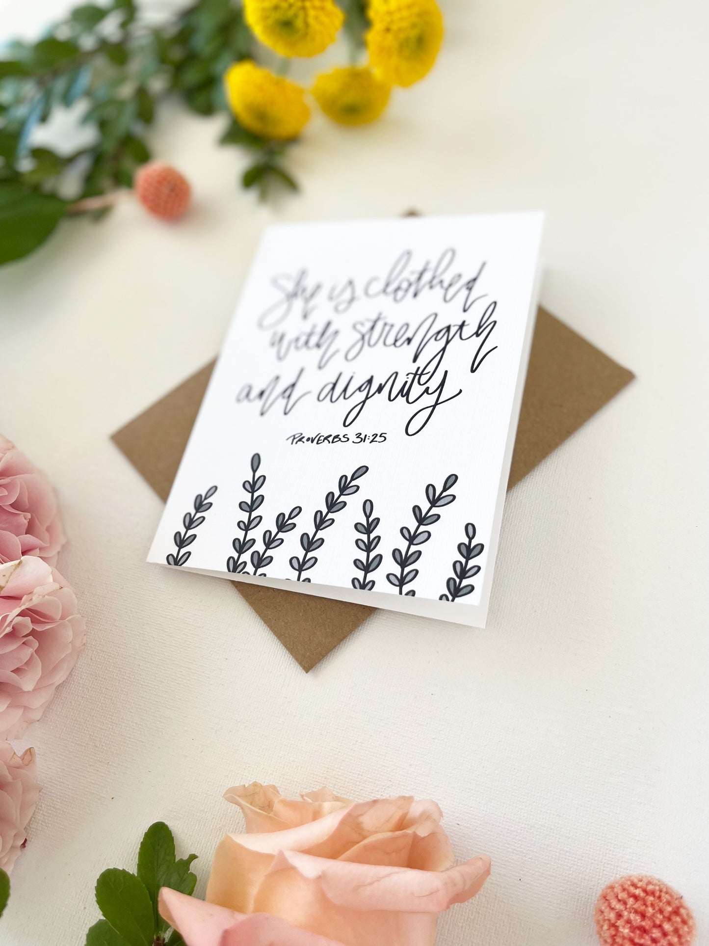 Cards and envelope | Floral | She is clothed with strength and dignity