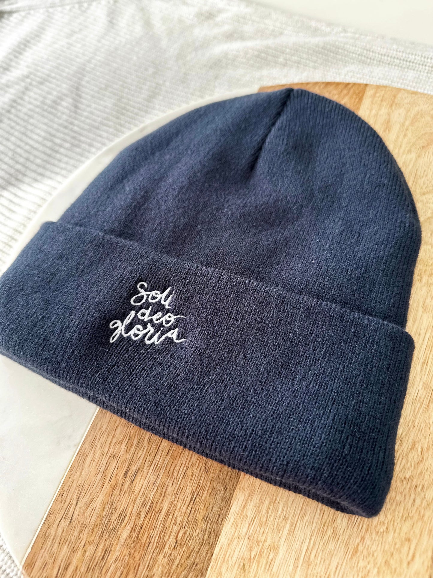 Fleece-lined Knit Toque | NAVY | Soli Deo Gloria