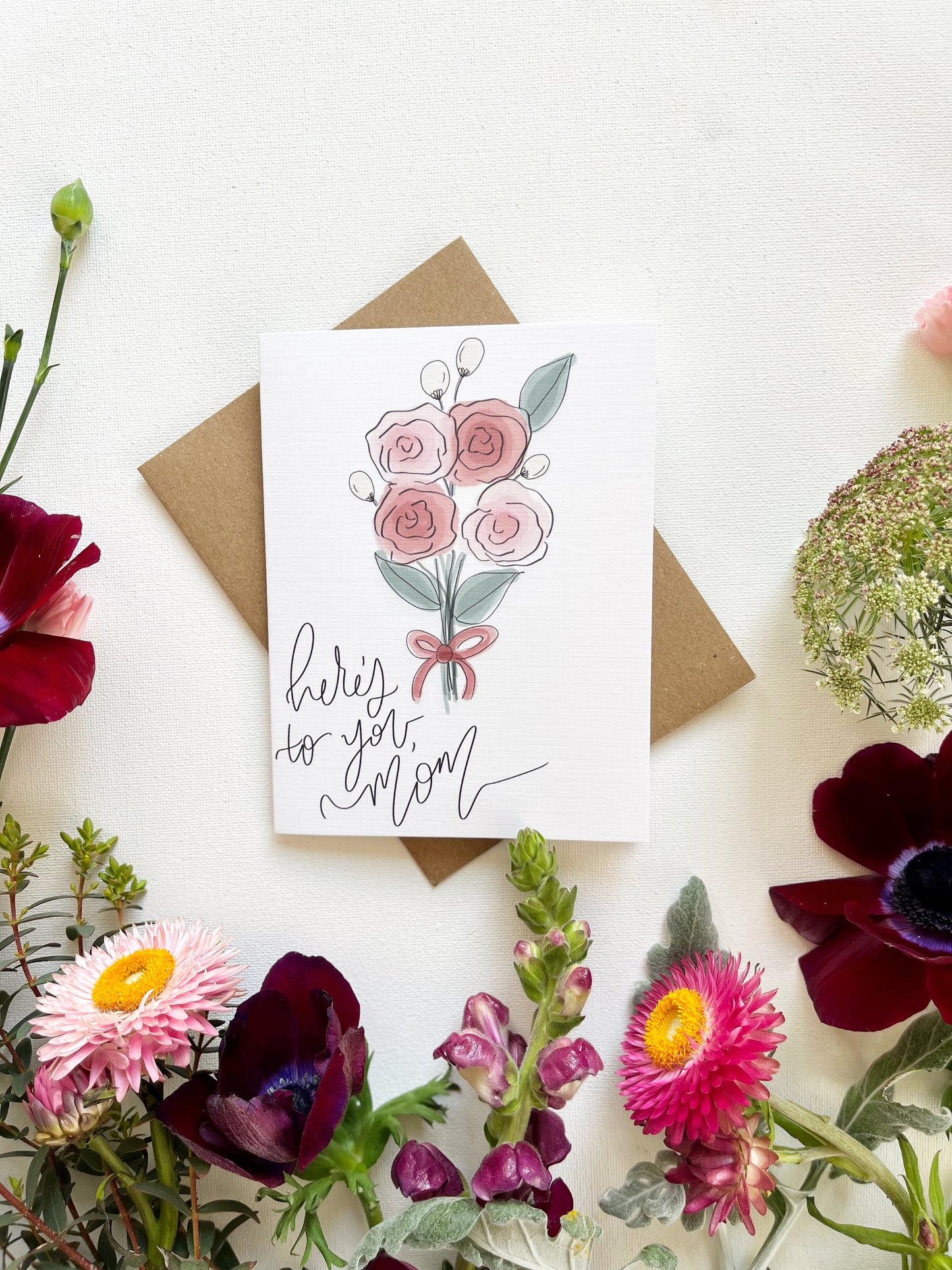 Cards and envelope | Floral  | Here’s to you, Mom