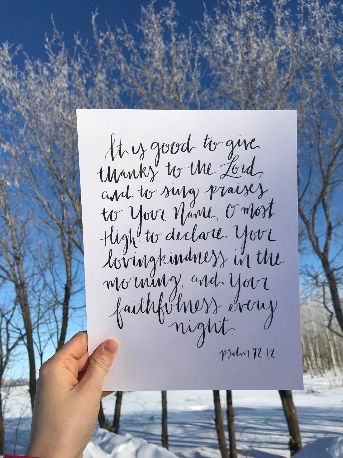 8x10, 11x14 | Calligraphy Print |  Psalm 92:1-2 | It is good to give thanks to the Lord, to sing praises to Your Name, O Most High