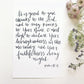 8x10, 11x14 | Calligraphy Print |  Psalm 92:1-2 | It is good to give thanks to the Lord, to sing praises to Your Name, O Most High