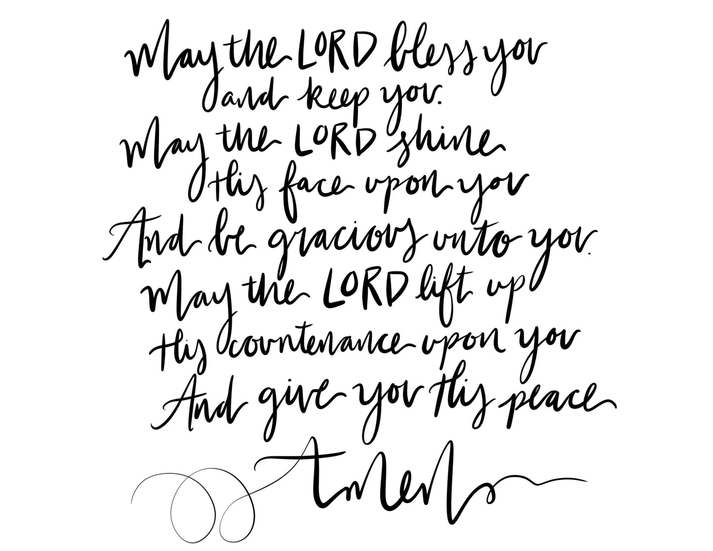 8x10,  11x14 | Calligraphy Print | May the Lord bless you and keep you | Christian Print | Mother's Day Gift Idea | Physical Print