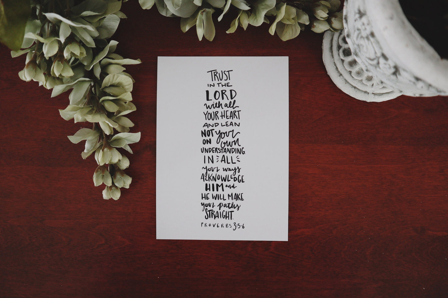 5x7, 8x10 print | Trust in the Lord with all your heart' | Proverbs 3:5-6 | Calligraphy Print | Christian Art | Physical Print
