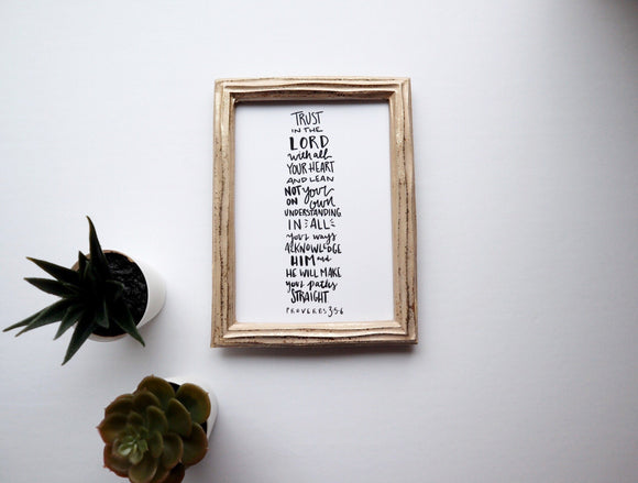5x7, 8x10 print | Trust in the Lord with all your heart' | Proverbs 3:5-6 | Calligraphy Print | Christian Art | Physical Print