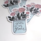 Vinyl Sticker | Grow in Grace | floral | christian | Laptop decal | | phone case