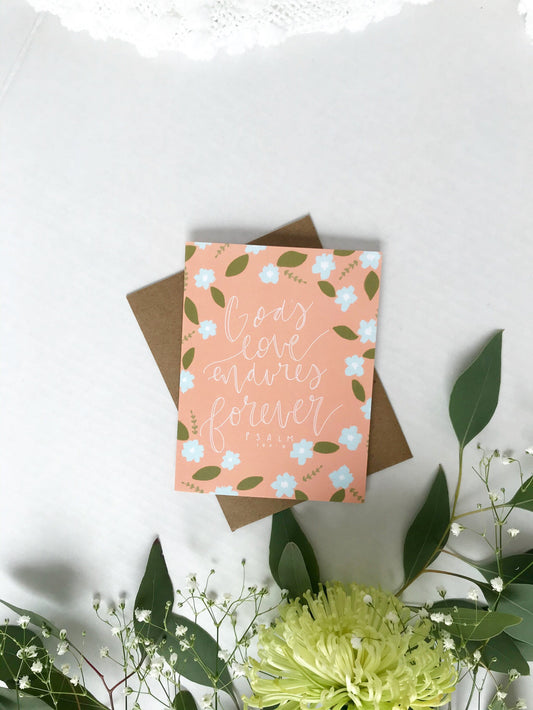 Cards and envelope | God's love endures forever | blank inside | Encouragement | Thinking of You | Greeting | Secret Sister | Birthday