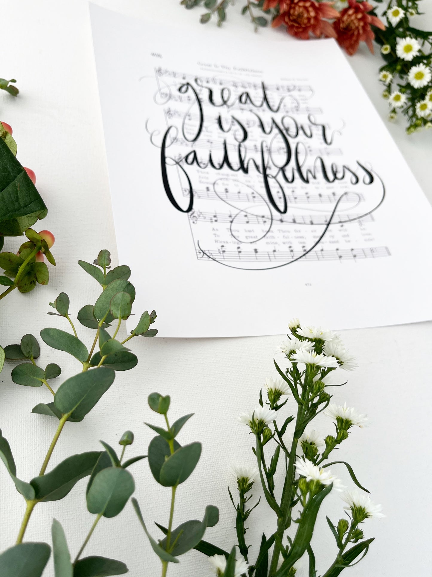 5x7, 8x10, 11x14 | Great is Your faithfulness | Calligraphy Print | Hymn Art | Music Print | Physical Print