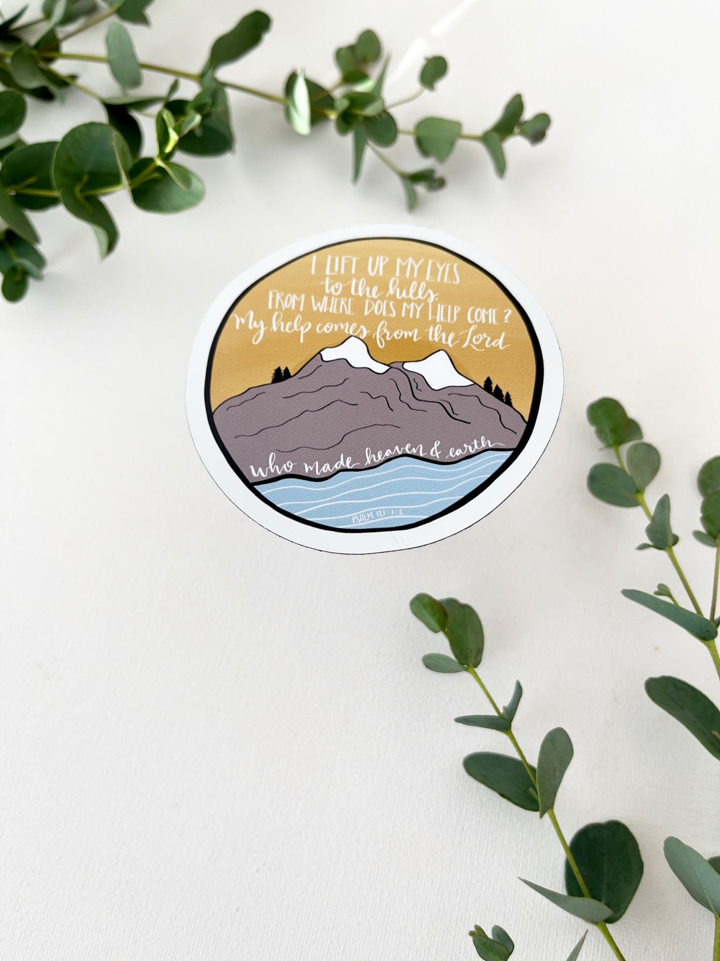 Magnet | I lift up my eyes to the hills, from where does my help come? |  Psalm 121:1-2 | christian sticker | sticker