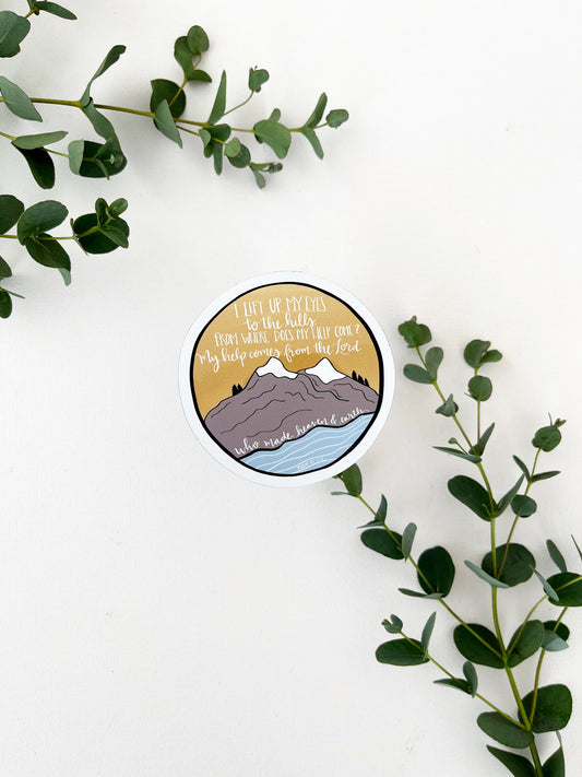 Magnet | I lift up my eyes to the hills, from where does my help come? |  Psalm 121:1-2 | christian sticker | sticker