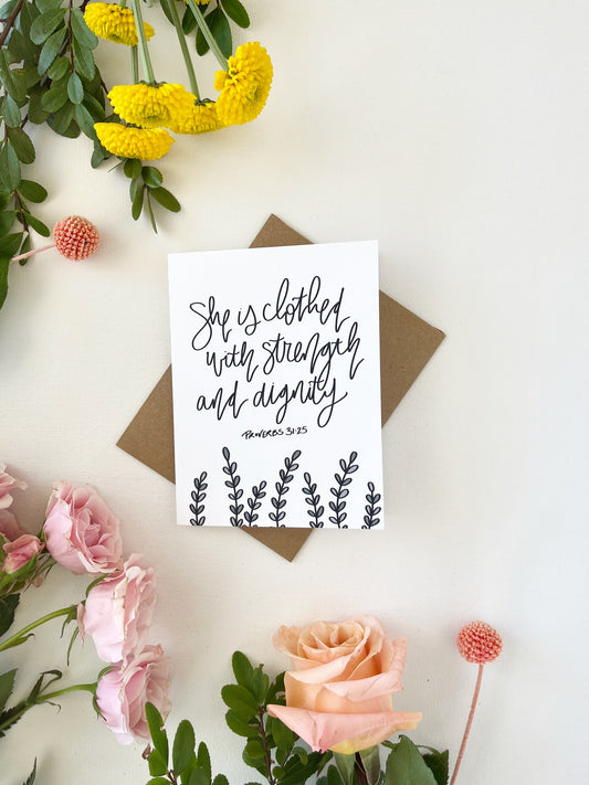 Cards and envelope | Floral  | She is clothed with strength and dignity