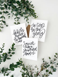 Cards and envelope | 3 Card Set | HYMN He leadeth me, To God be the glory, Saviour like a shepherd