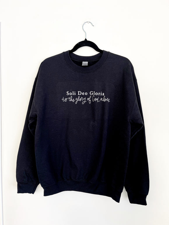 Crew neck sweatshirt | Soli Deo Gloria, for the glory of God alone . size Small, medium, large