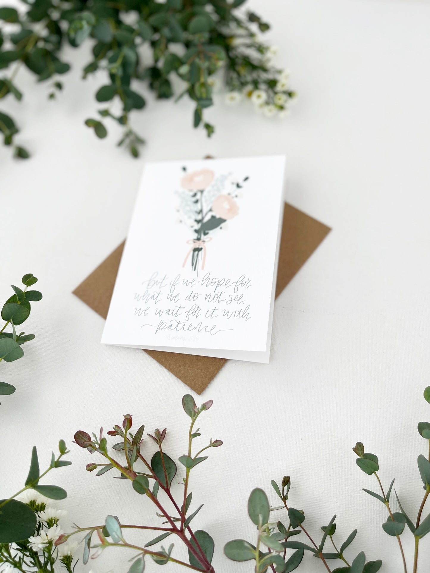 Cards and envelope | Floral  | blank inside | Romans 8:25