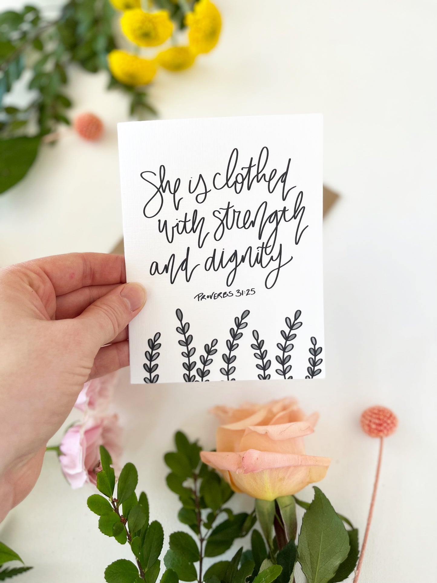 Cards and envelope | Floral  | She is clothed with strength and dignity