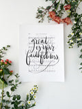 5x7, 8x10, 11x14 | Great is Your faithfulness | Calligraphy Print | Hymn Art | Music Print | Physical Print