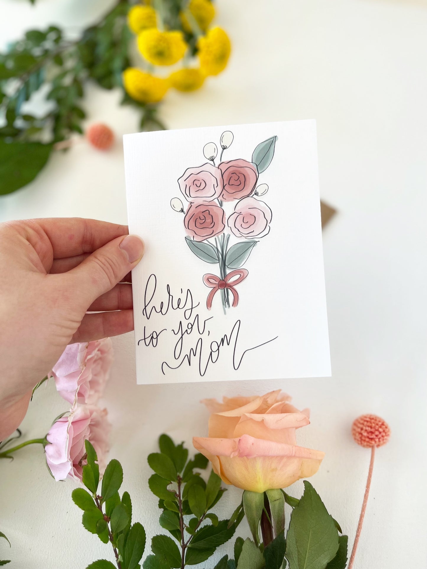 Cards and envelope | Floral  | Here’s to you, Mom