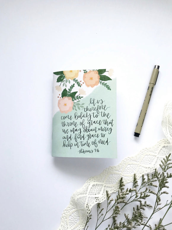 Journal | Mini | Hebrews 4:16 | Saddle Stitch Bound | Mini Notebook |  Lined | Women | Mother's Day